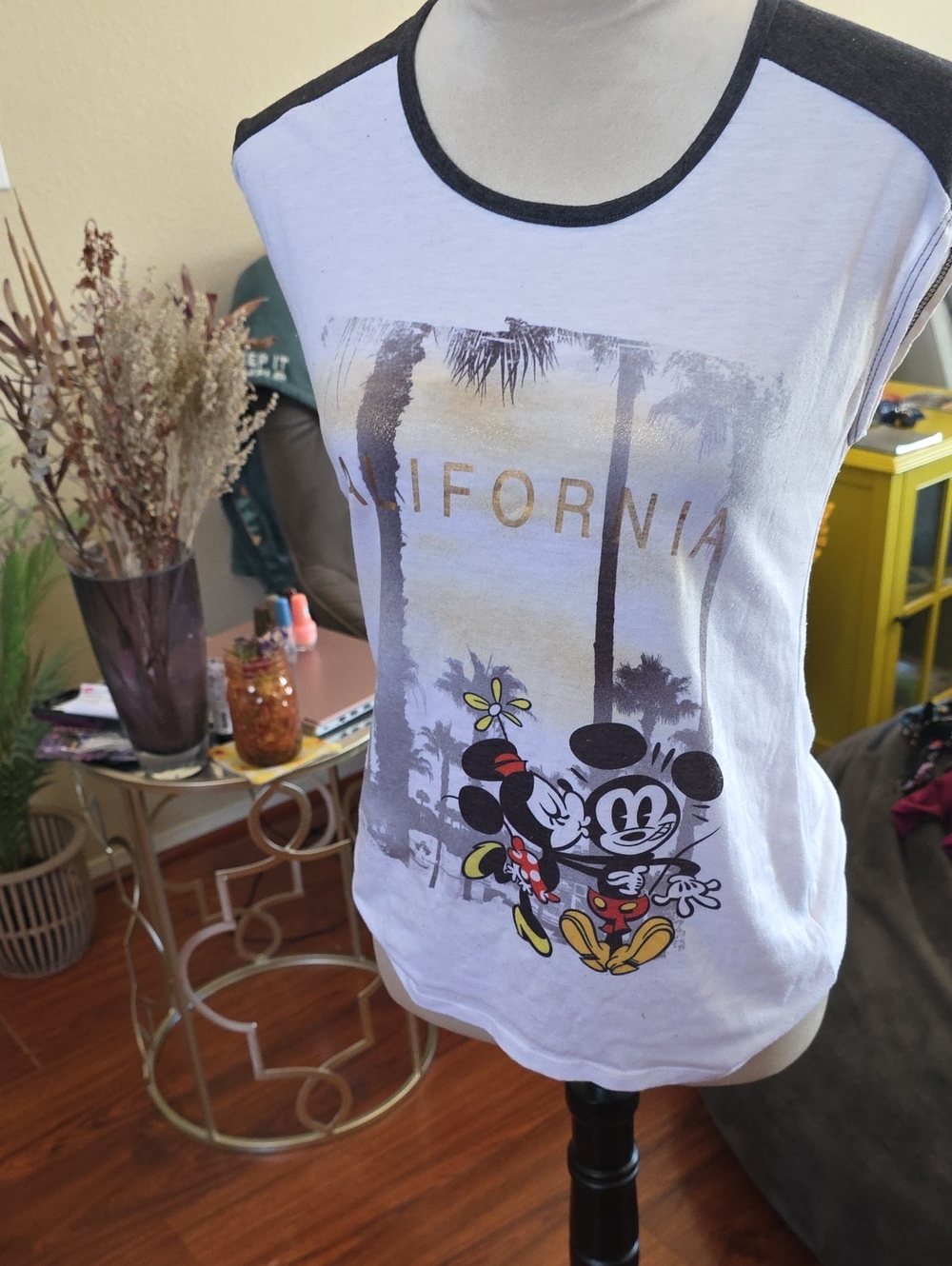 Disney White & Black Mickey Minnie 'California' Top